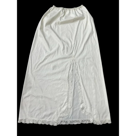 Vintage Shadow Line White Nylon Lace Trim Slit A-Line Midi Skirt Size M - Picture 1 of 8